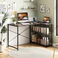 48 Inch Reversible L Shaped Computer Desk with Adjustable Shelf-Gray Costway