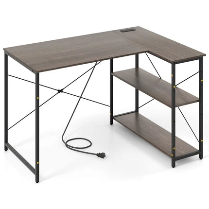 48 Inch Reversible L Shaped Computer Desk with Adjustable Shelf-Gray Costway