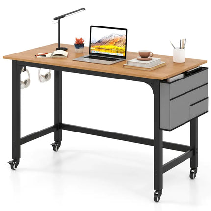 48 Inch Rolling Computer Desk with Heavy-duty Metal Frame for Home and Office-Natural - Natural - Writing Desks