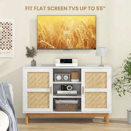 48 Inch Sideboard Buffet Cabinet Floor Storage Cabinet with 2 Bamboo Woven Doors-White Costway