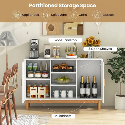 48 Inch Sideboard Buffet Cabinet Floor Storage Cabinet with 2 Bamboo Woven Doors-White Costway