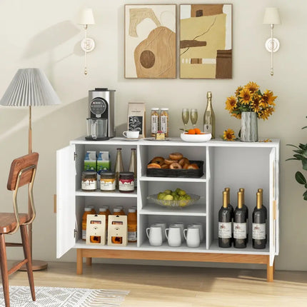 48 Inch Sideboard Buffet Cabinet Floor Storage Cabinet with 2 Bamboo Woven Doors-White Costway