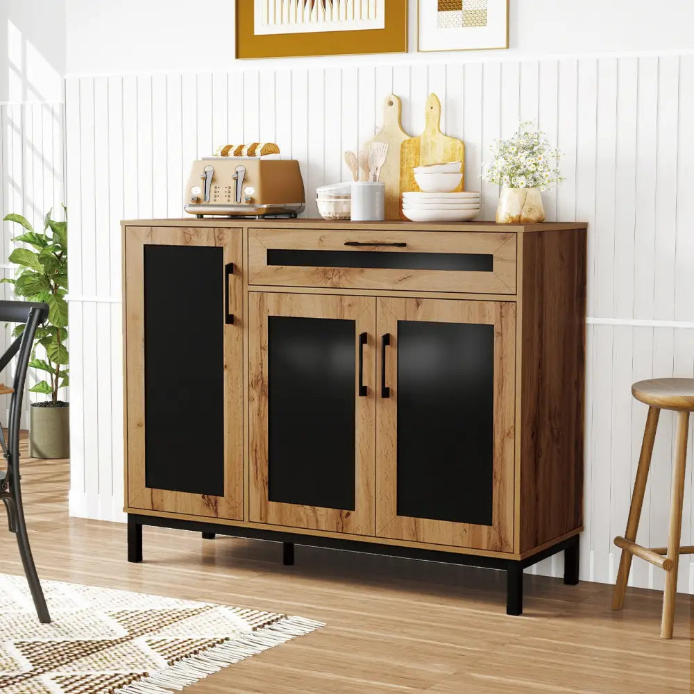 48 Inch Sideboard Buffet Cabinet with Drawer and Metal Legs-Natural - Natural - Sideboards Cabinets & Buffets