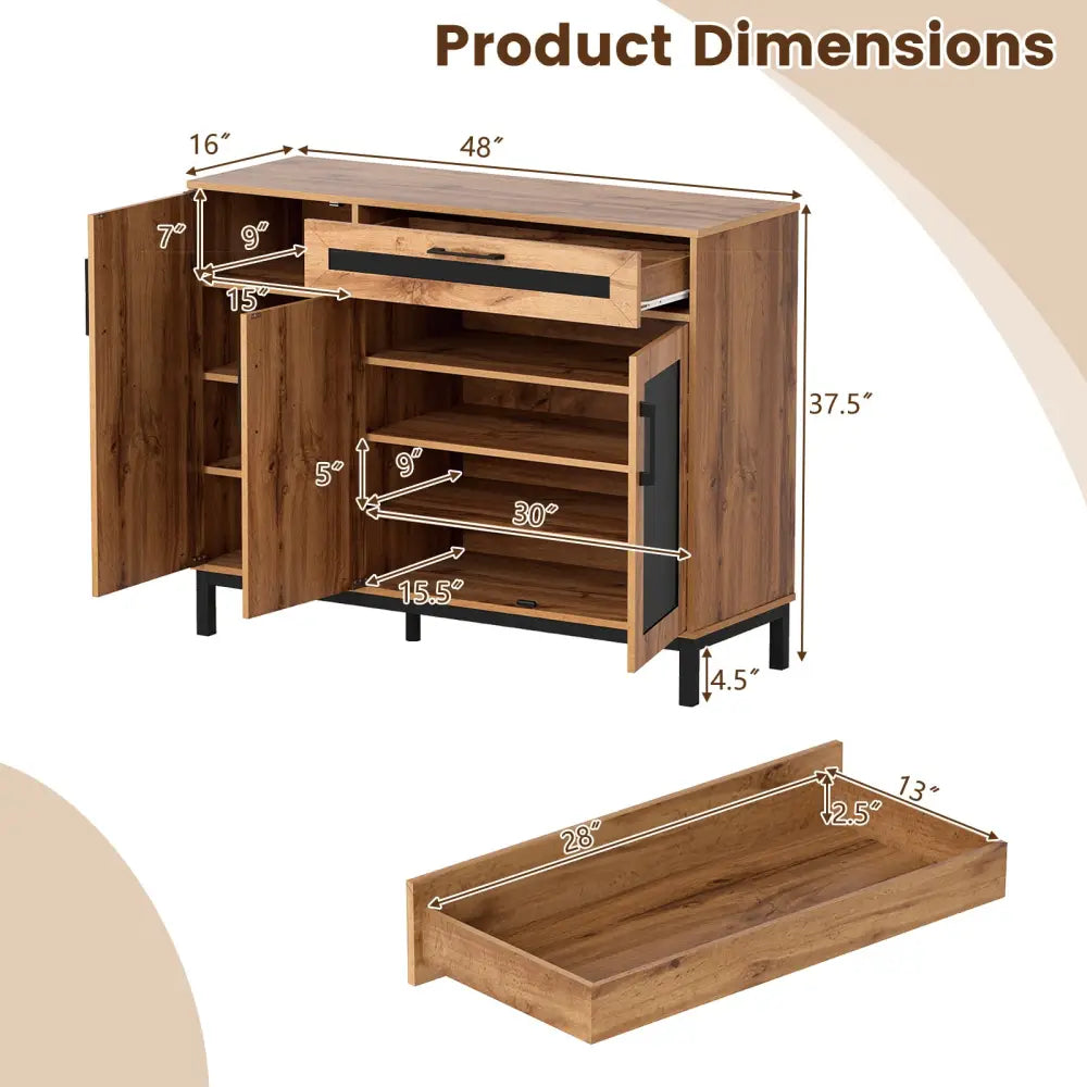 48 Inch Sideboard Buffet Cabinet with Drawer and Metal Legs-Natural - Natural - Sideboards Cabinets & Buffets