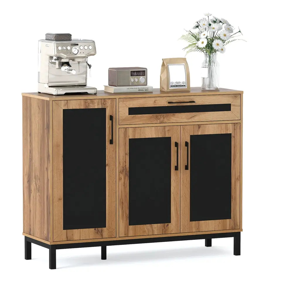 48 Inch Sideboard Buffet Cabinet with Drawer and Metal Legs-Natural - Natural - Sideboards Cabinets & Buffets