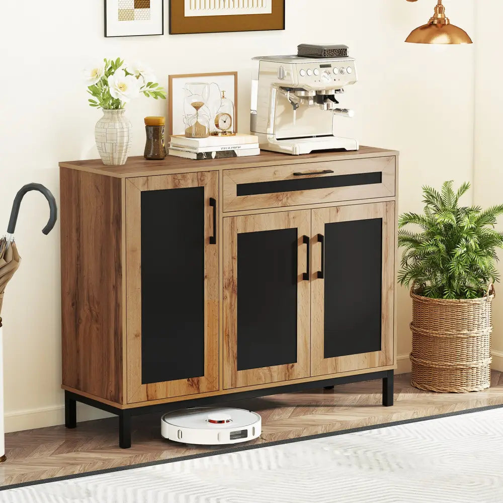 48 Inch Sideboard Buffet Cabinet with Drawer and Metal Legs-Natural - Natural - Sideboards Cabinets & Buffets