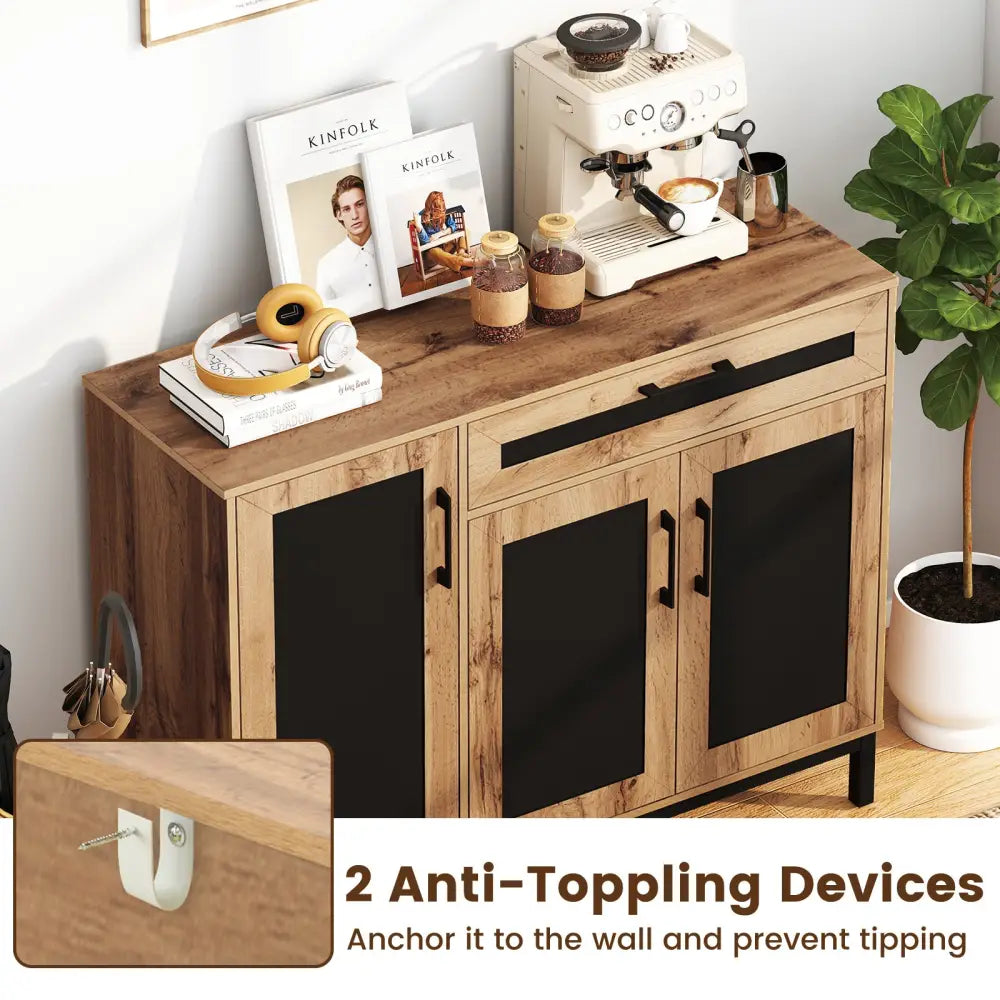 48 Inch Sideboard Buffet Cabinet with Drawer and Metal Legs-Natural - Natural - Sideboards Cabinets & Buffets