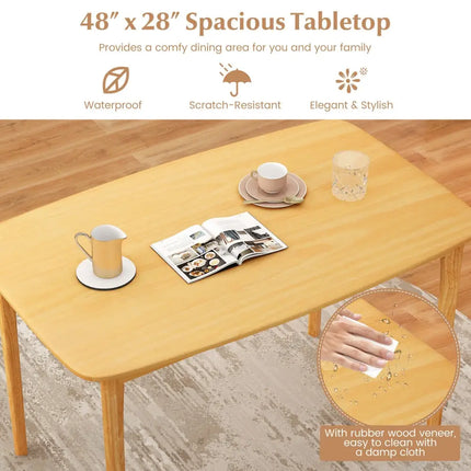 48 Inch Solid Wood Dining Table with Rubber Wood Supporting Legs for Kitchen Dining Room-Natural Costway