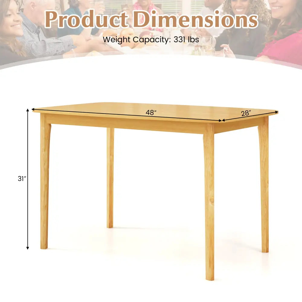 48 Inch Solid Wood Dining Table with Rubber Wood Supporting Legs for Kitchen Dining Room-Natural - Natural - Dining
