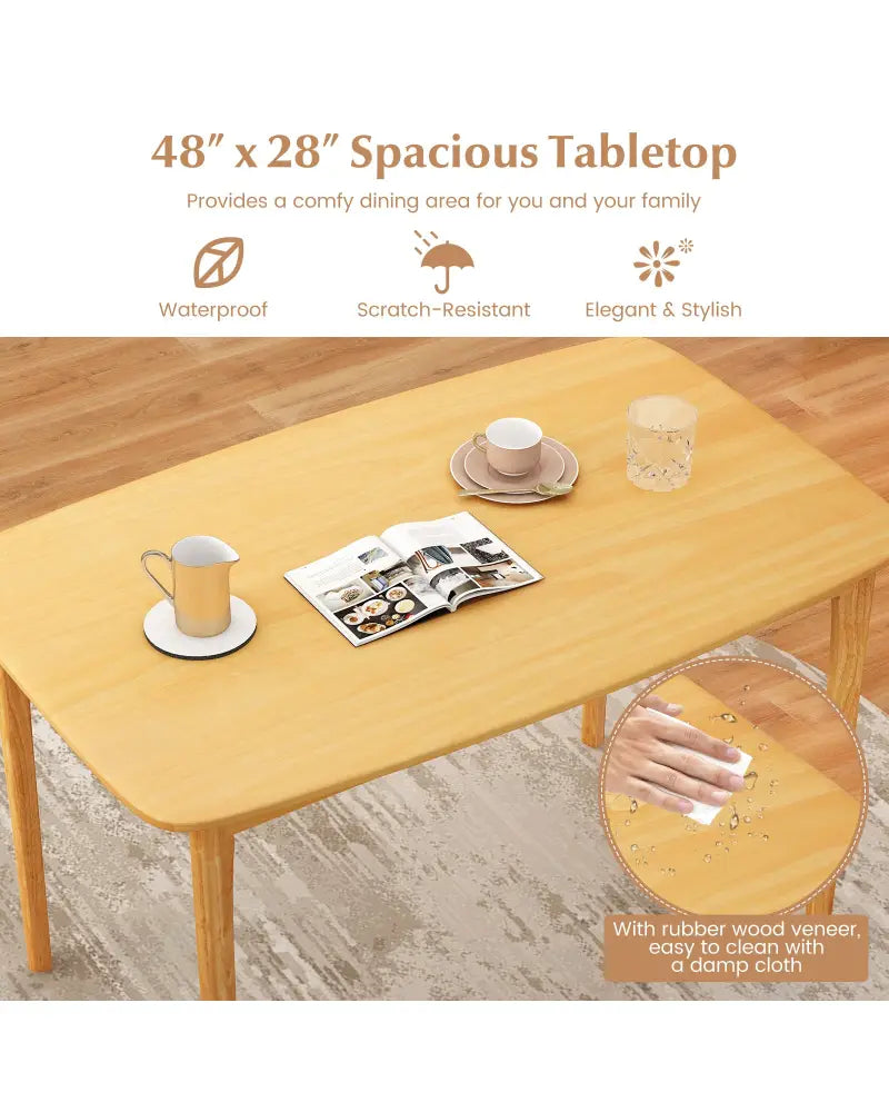 48 Inch Solid Wood Dining Table with Rubber Wood Supporting Legs for Kitchen Dining Room-Natural - Natural - Dining
