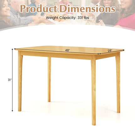 48 Inch Solid Wood Dining Table with Rubber Wood Supporting Legs for Kitchen Dining Room-Natural Costway