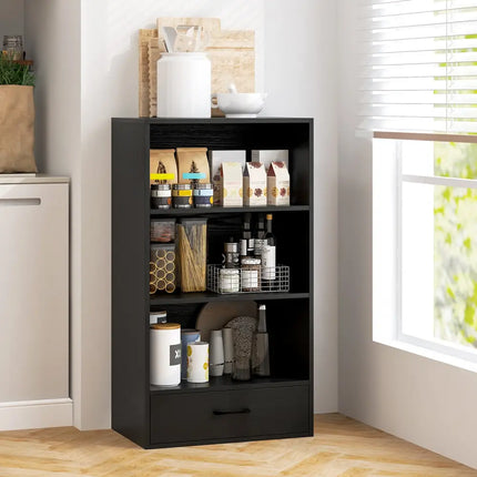 48 Inch Tall 4 Tiers Wood Bookcase with Drawer-Black Costway