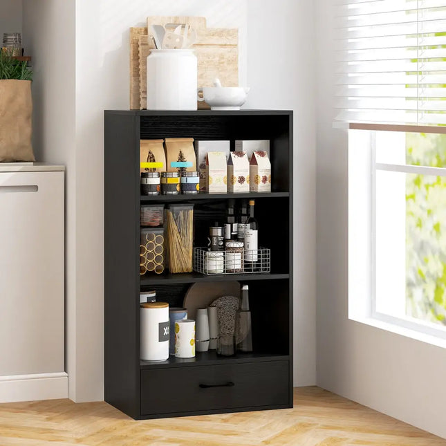 48 Inch Tall 4 Tiers Wood Bookcase with Drawer-Black Costway