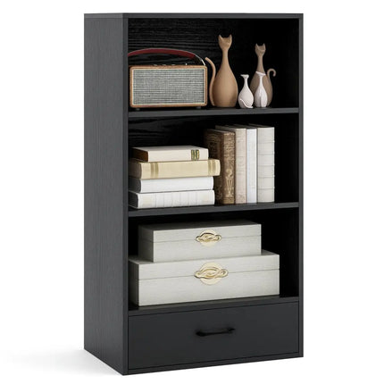 48 Inch Tall 4 Tiers Wood Bookcase with Drawer-Black Costway