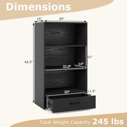 48 Inch Tall 4 Tiers Wood Bookcase with Drawer-Black Costway