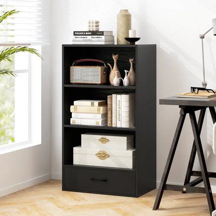 48 Inch Tall 4 Tiers Wood Bookcase with Drawer-Black Costway