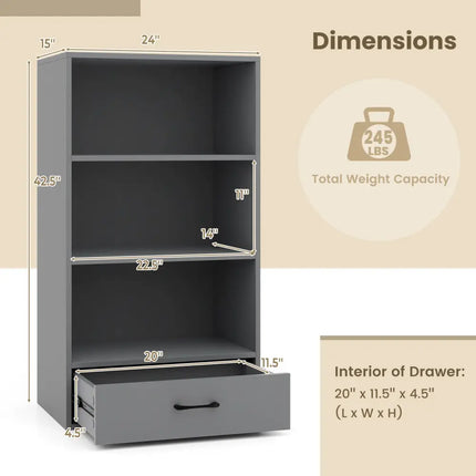48 Inch Tall 4 Tiers Wood Bookcase with Drawer-Gray Costway