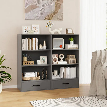 48 Inch Tall 4 Tiers Wood Bookcase with Drawer-Gray Costway