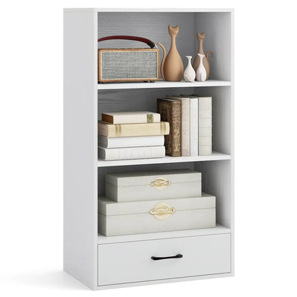 48 Inch Tall 4 Tiers Wood Bookcase with Drawer-White Costway