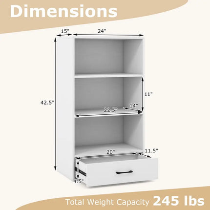 48 Inch Tall 4 Tiers Wood Bookcase with Drawer-White Costway