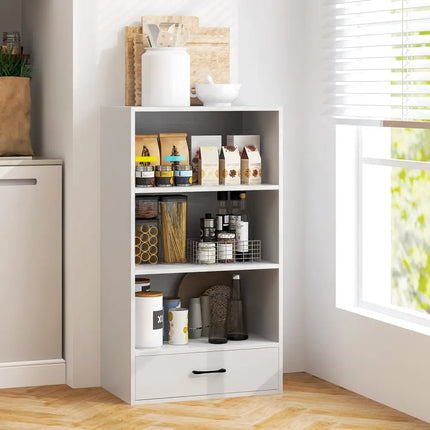 48 Inch Tall 4 Tiers Wood Bookcase with Drawer-White Costway