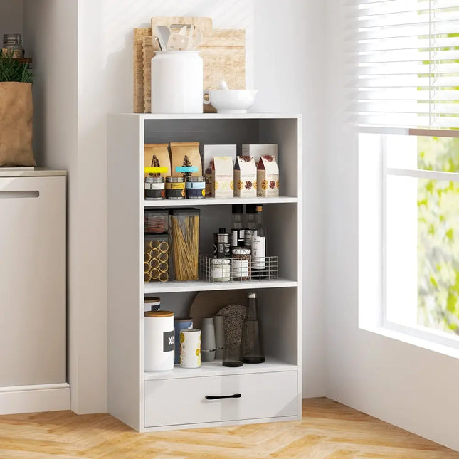 48 Inch Tall 4 Tiers Wood Bookcase with Drawer-White Costway