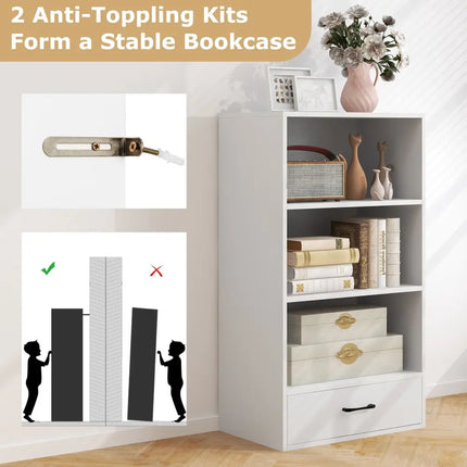 48 Inch Tall 4 Tiers Wood Bookcase with Drawer-White Costway