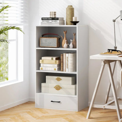 48 Inch Tall 4 Tiers Wood Bookcase with Drawer-White Costway
