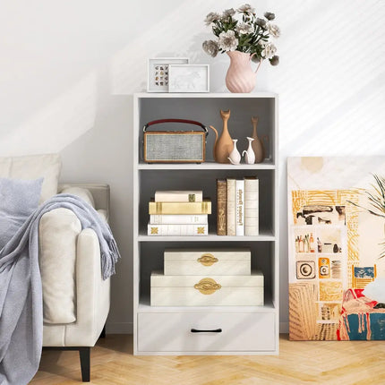 48 Inch Tall 4 Tiers Wood Bookcase with Drawer-White Costway
