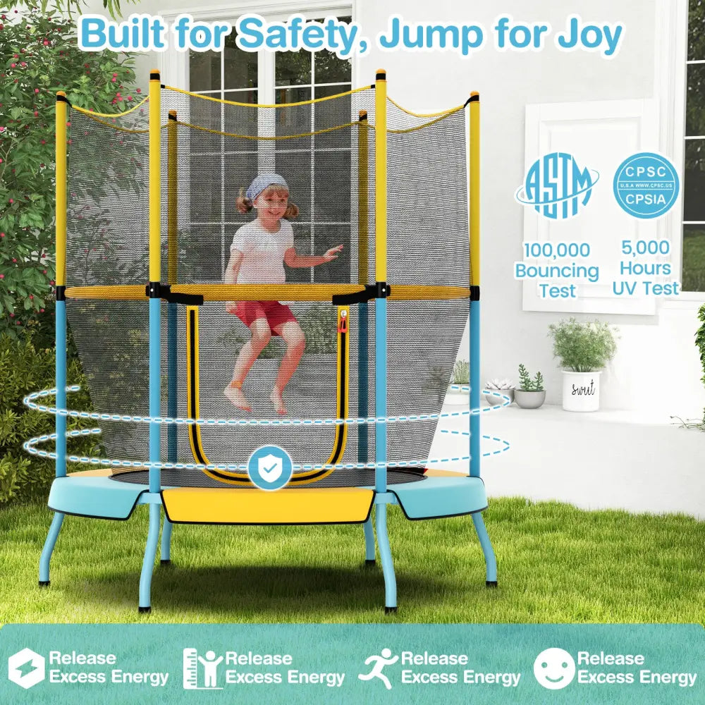48 Inch Toddler Trampoline with Safety Enclosure Net-Yellow - Yellow - Trampolines