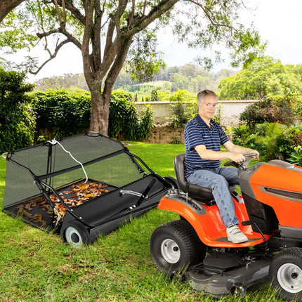 48 Inch Tow-Behind Lawn Sweeper with 26/27 Cu.FT Hopper Bag - Black - Lawn Care Tools