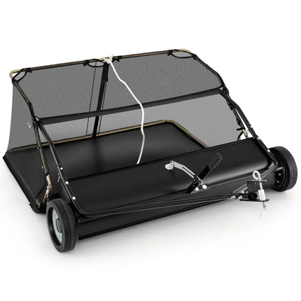 48 Inch Tow-Behind Lawn Sweeper with 26/27 Cu.FT Hopper Bag - Black - Lawn Care Tools