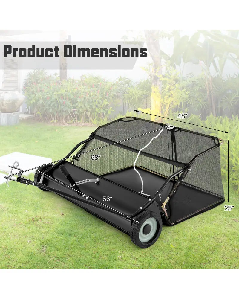 48 Inch Tow-Behind Lawn Sweeper with 26/27 Cu.FT Hopper Bag - Black - Lawn Care Tools