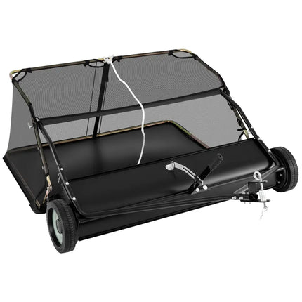 48 Inch Tow-Behind Lawn Sweeper with 26/27 Cu.FT Hopper Bag - Black - Lawn Care Tools