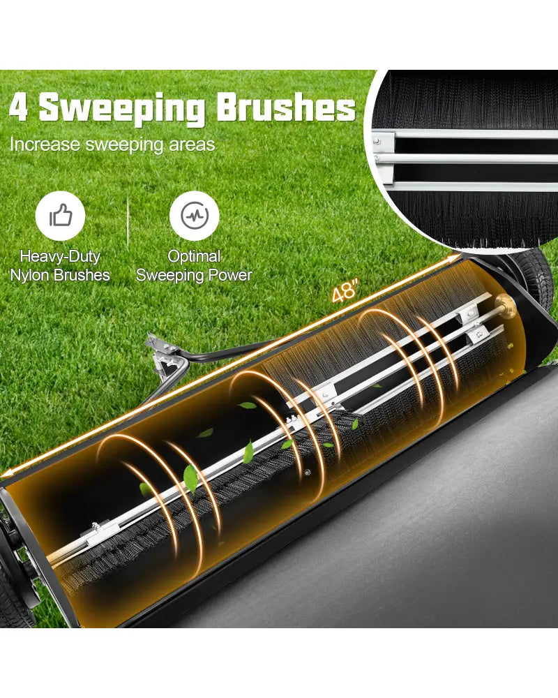 48 Inch Tow-Behind Lawn Sweeper with 26/27 Cu.FT Hopper Bag - Black - Lawn Care Tools