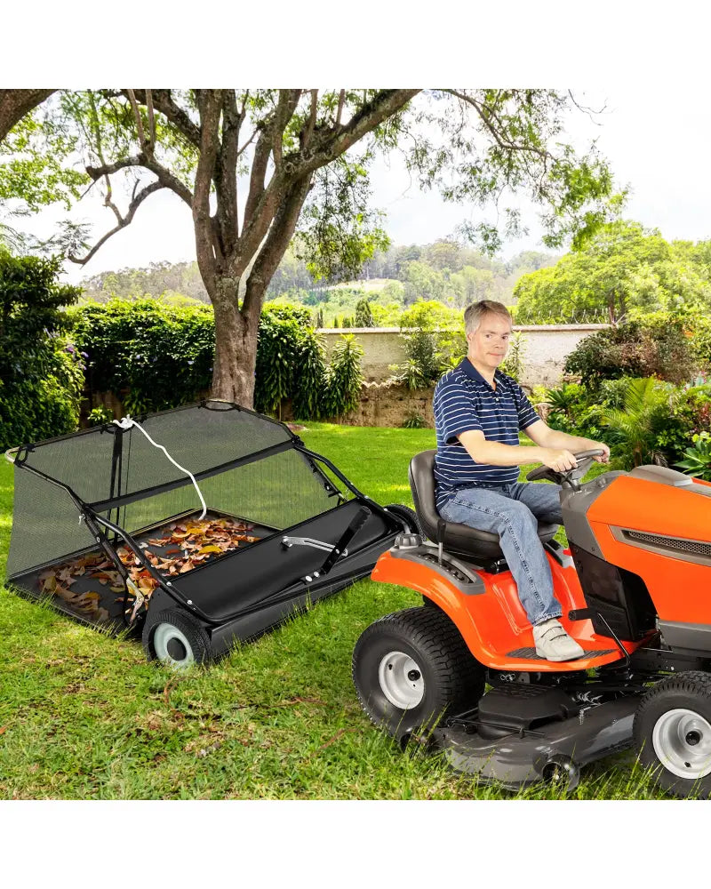 48 Inch Tow-Behind Lawn Sweeper with 26/27 Cu.FT Hopper Bag - Black - Lawn Care Tools