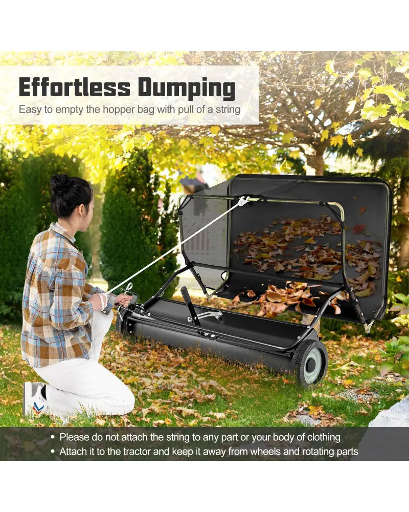 48 Inch Tow-Behind Lawn Sweeper with 26/27 Cu.FT Hopper Bag - Black - Lawn Care Tools