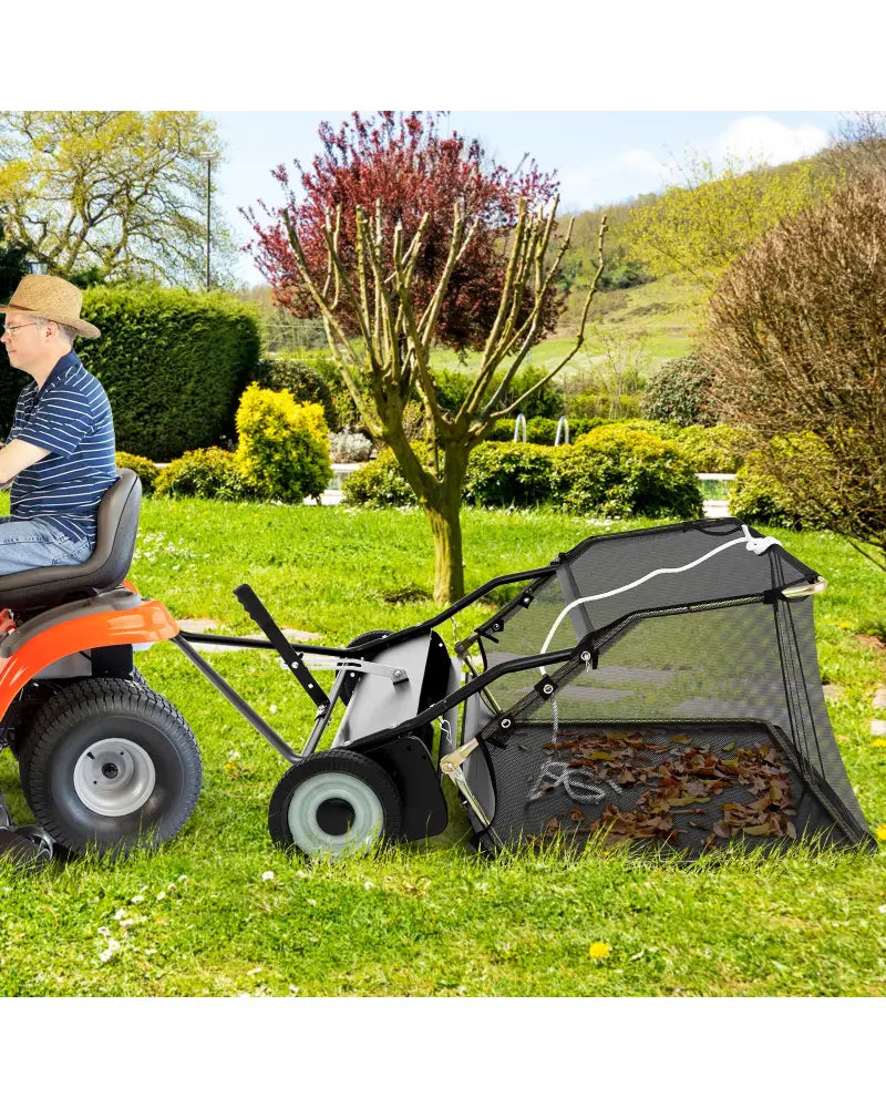 48 Inch Tow-Behind Lawn Sweeper with 26/27 Cu.FT Hopper Bag - Black - Lawn Care Tools