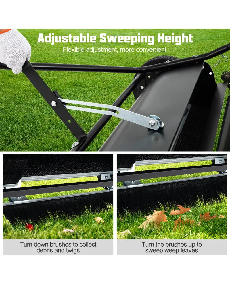 48 Inch Tow-Behind Lawn Sweeper with 26/27 Cu.FT Hopper Bag - Black - Lawn Care Tools