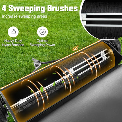 48 Inch Tow-Behind Lawn Sweeper with 26/27 Cu.FT Hopper Bag - Black - Lawn Care Tools