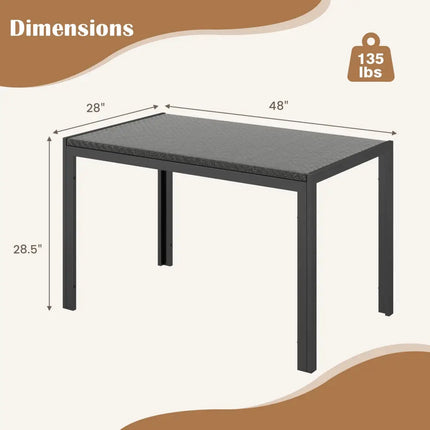 48 Inch Wicker Dining Table Patio Rectangular Rattan Table-Brown - Black - Patio Dining Tables