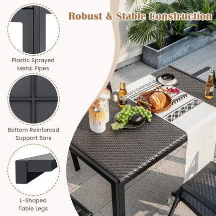 48 Inch Wicker Dining Table Patio Rectangular Rattan Table-Brown - Black - Patio Dining Tables