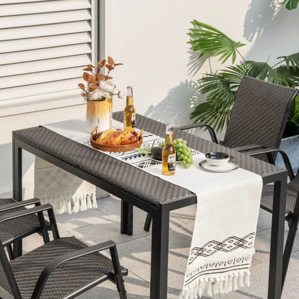 48 Inch Wicker Dining Table Patio Rectangular Rattan Table-Brown - Black - Patio Dining Tables