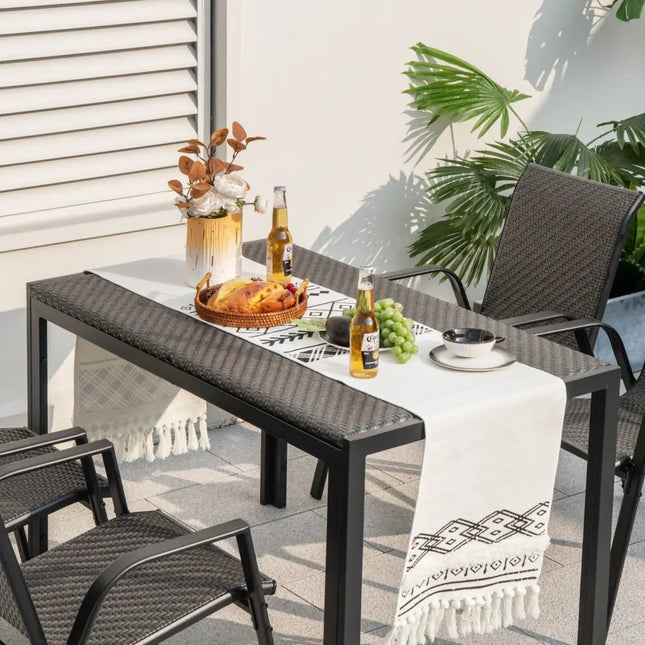 48 Inch Wicker Dining Table Patio Rectangular Rattan Table-Brown - Black - Patio Dining Tables