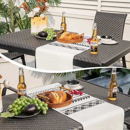 48 Inch Wicker Dining Table Patio Rectangular Rattan Table-Brown - Black - Patio Dining Tables