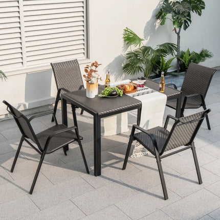 48 Inch Wicker Dining Table Patio Rectangular Rattan Table-Brown - Black - Patio Dining Tables