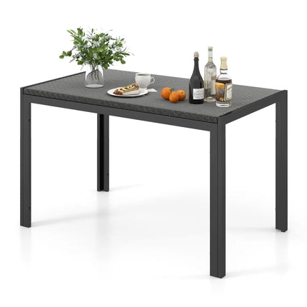 48 Inch Wicker Dining Table Patio Rectangular Rattan Table-Brown - Black - Patio Dining Tables