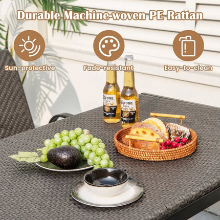 48 Inch Wicker Dining Table Patio Rectangular Rattan Table-Brown - Black - Patio Dining Tables