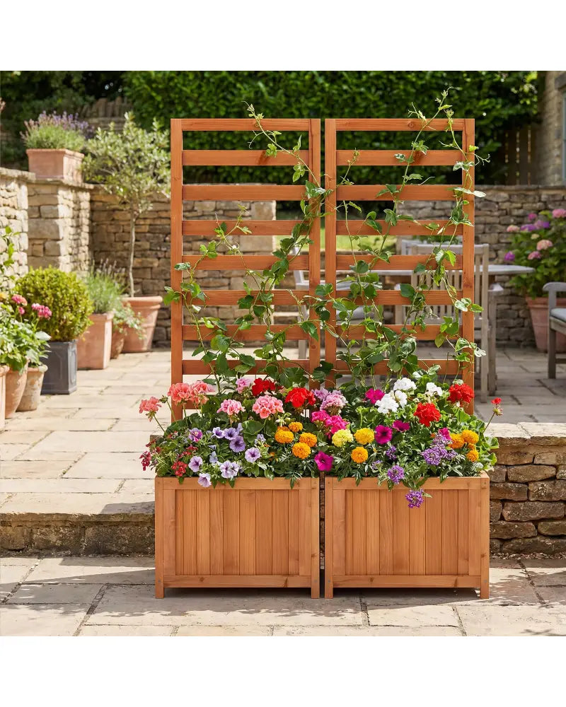 48 Inch Wood Raised Garden Bed with Trellis with Drainage Holes-Natural - Natural - Raised Garden Beds