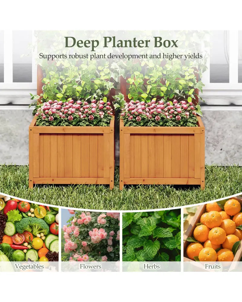 48 Inch Wood Raised Garden Bed with Trellis with Drainage Holes-Natural - Natural - Raised Garden Beds